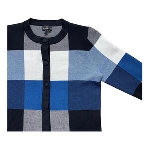 Marble Cardigan Women's Small Blue Plaid Cotton Blend Knit Button Front, Size S‎